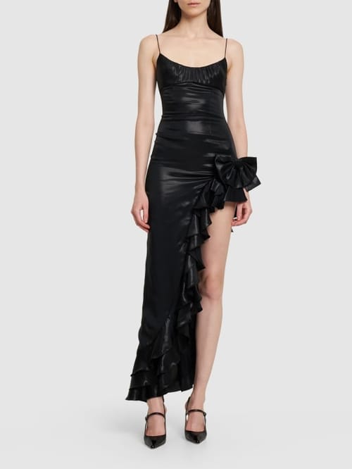 Alessandra Rich: Vestido largo con volantes y abertura