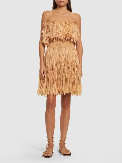 Oscar De La Renta: Strapless mini dress with fringe