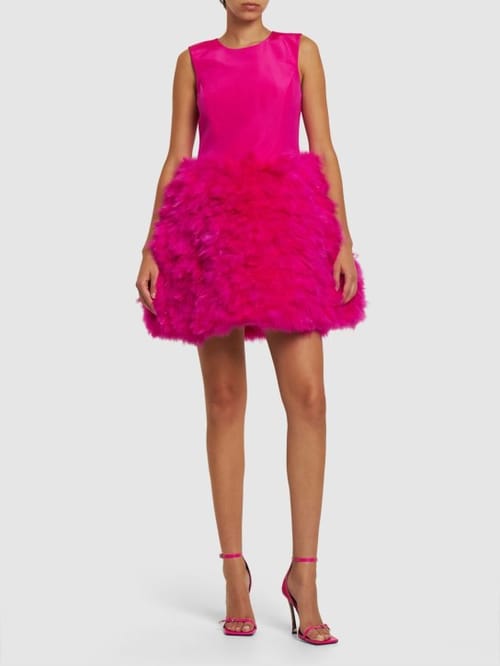Oscar De La Renta: Silk mini dress with feathers