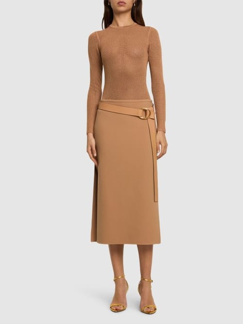 Michael Kors Collection: 羊毛弹力侧面开叉迷笛半身裙