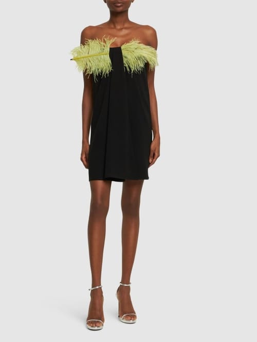 16arlington: Strapless mini dress with feathers