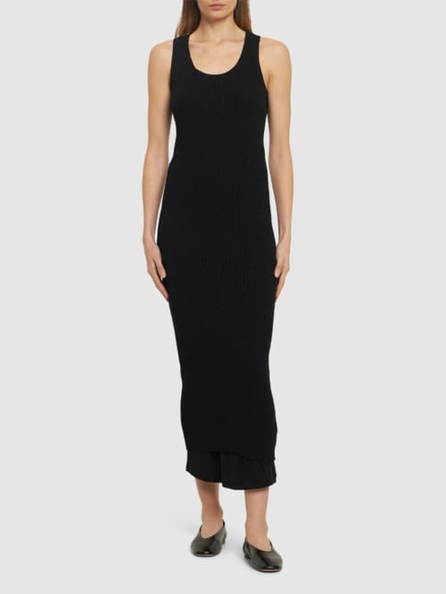Jil Sander: Abito lungo in maglia di cotone