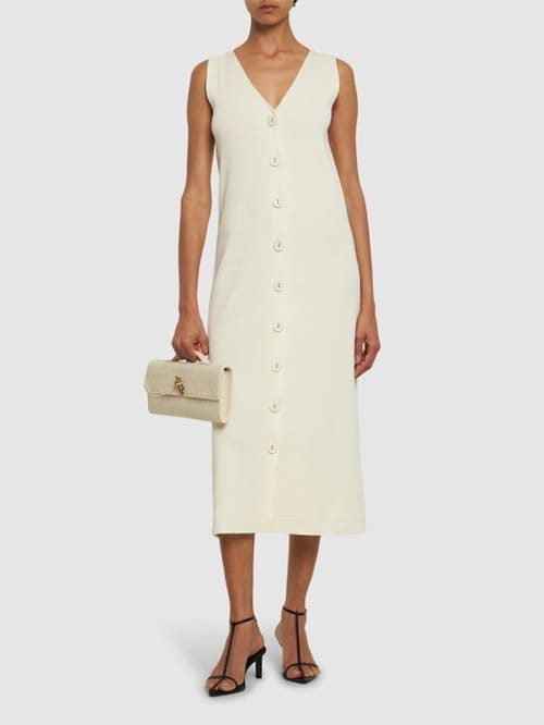 Jil Sander: Abito midi in maglia di cotone