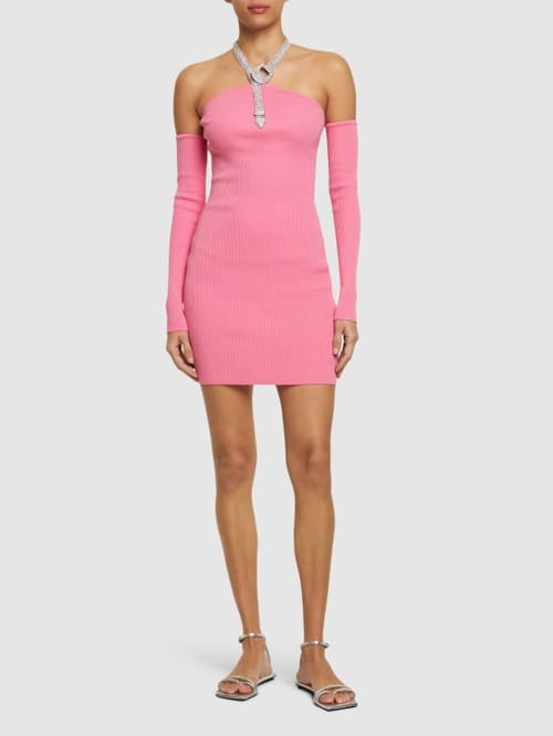 Giuseppe Di Morabito: Ribbed cotton mini dress with crystals