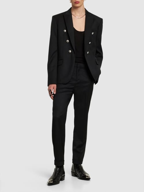 Balmain: 精裁直筒羊毛裤子