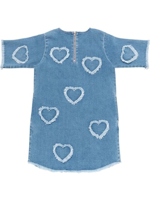 Stella McCartney Kids: Cotton denim dress w/embroidered hearts