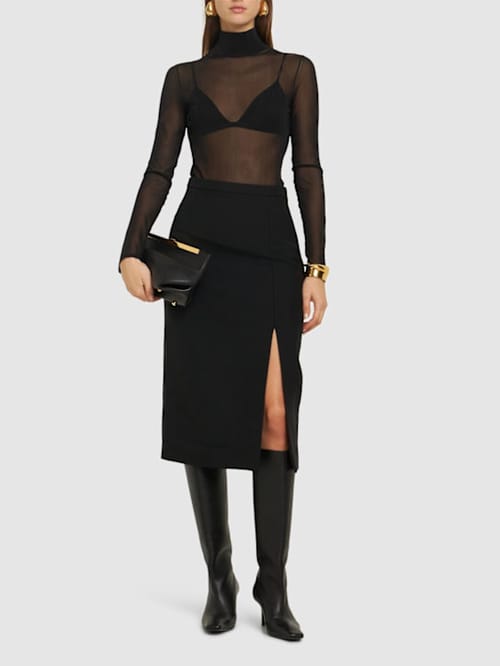Michael Kors Collection: 羊毛混纺华达呢侧面开叉半身裙
