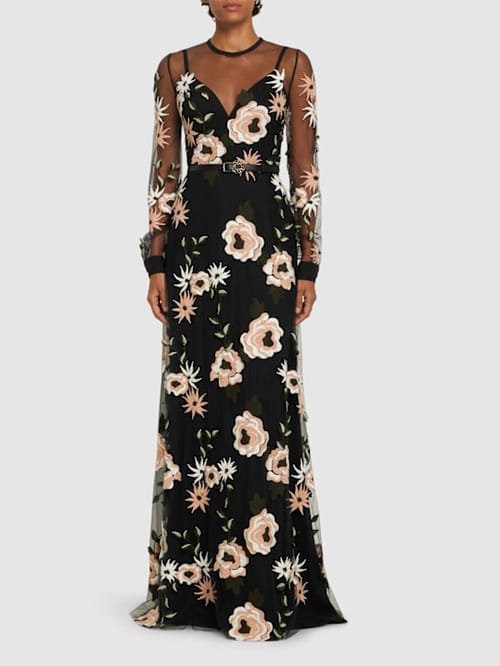 Elie Saab: Abito lungo ricamato con cintura