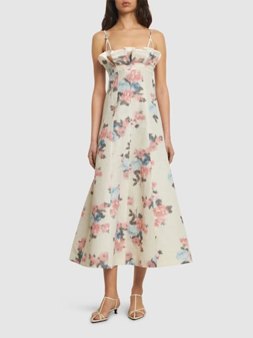 Philosophy Di Lorenzo Serafini: Vestido acampanado de lino con tirantes