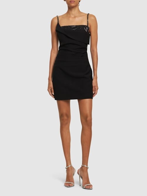 Roland Mouret: Abito corto drappeggiato con cristalli