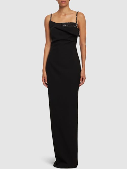 Roland Mouret: Abito lungo in crêpe con cristalli