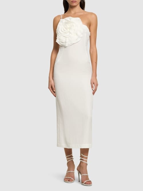 Blumarine: Long dress with rose appliqu 
