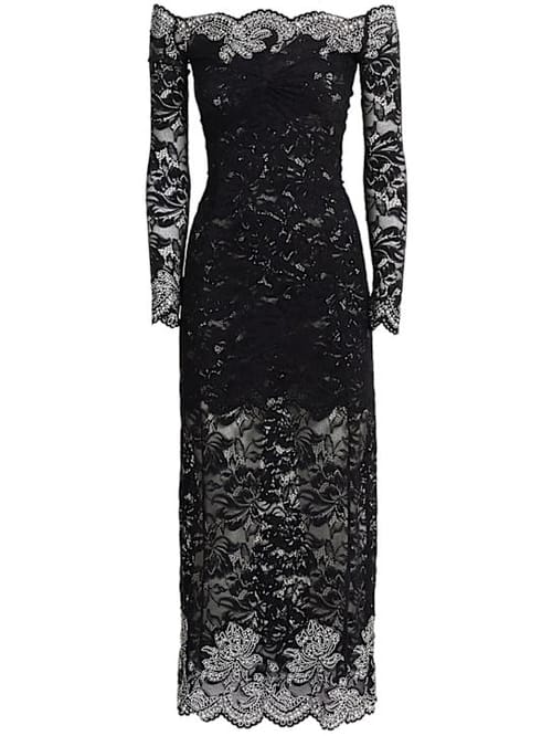 Rabanne: Off-the-shoulder long dress with studs