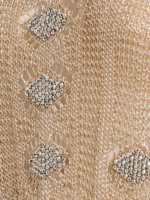 Rabanne: Abito lungo crochet con applicazioni metalliche