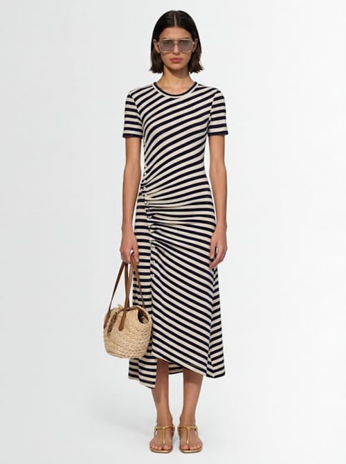 Rabanne: Vestito midi in lana vergine drappeggiato