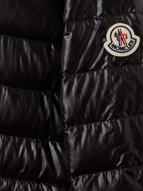 Moncler: 女性闪亮尼龙羽绒外套
