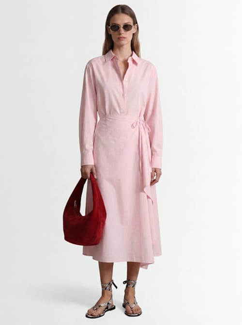 MSGM: Vestido camisero midi de algodón drapeado