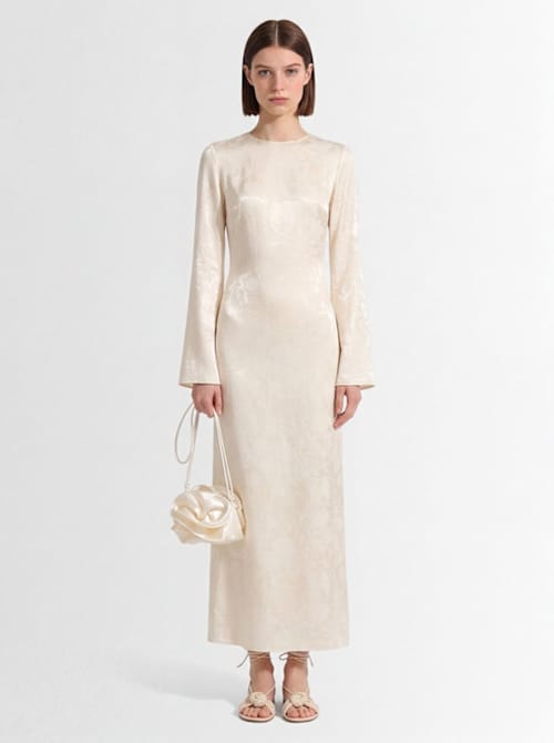 DIANA MILKANOVA: Jacquard maxi dress with flared sleeves