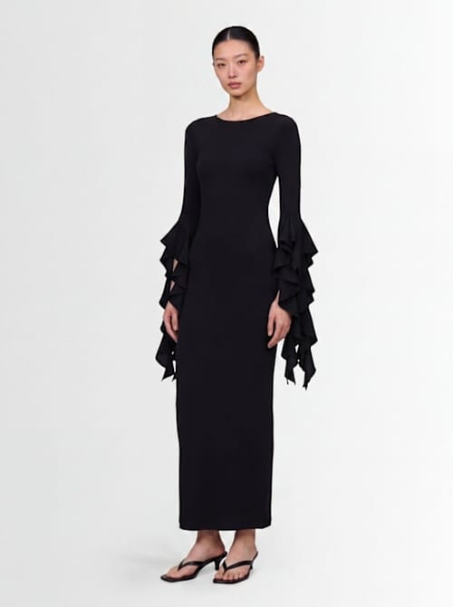 LUISA SPAGNOLI: Long knit dress with flounces