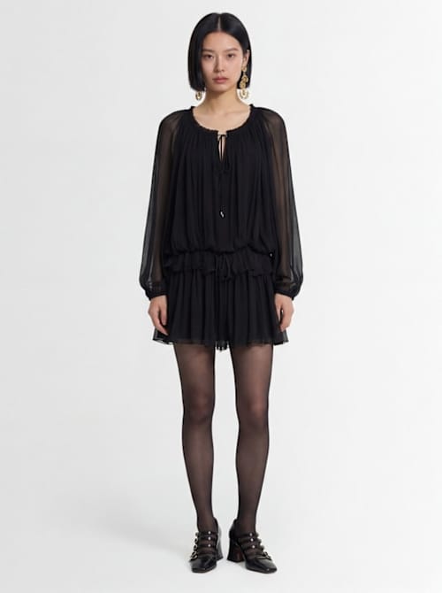 Chloé: Gathered silk mousseline mini dress