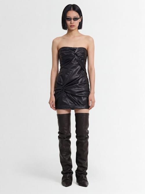 The Attico: Strapless draped lambskin mini dress