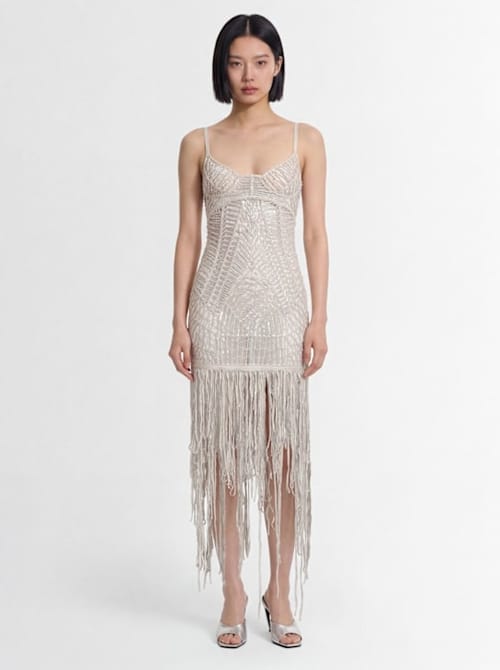 The Attico: Sequined midi dress with fringe