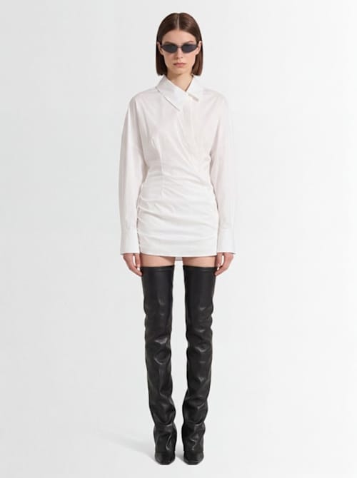 The Attico: Draped cotton mini shirt dress