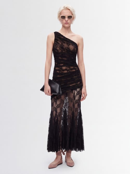 Giuseppe Di Morabito: One Shoulder Draped Lace Long Dress