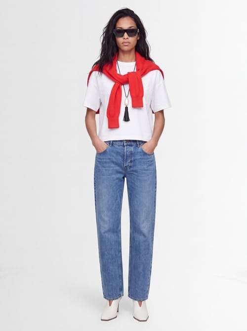 Sacai: 经典 棉质 袖口 T 恤