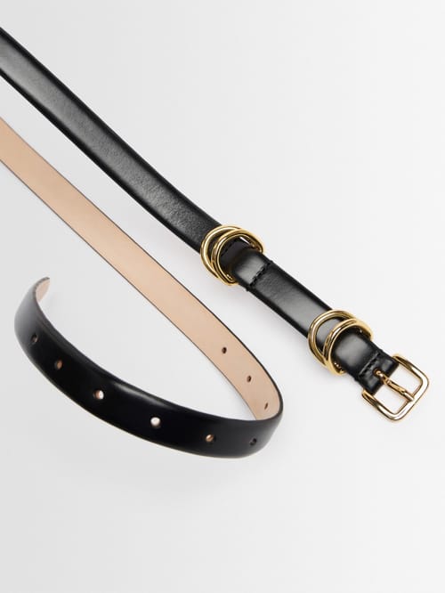 Déhanche: Ceinture double anneau en cuir de veau Constance