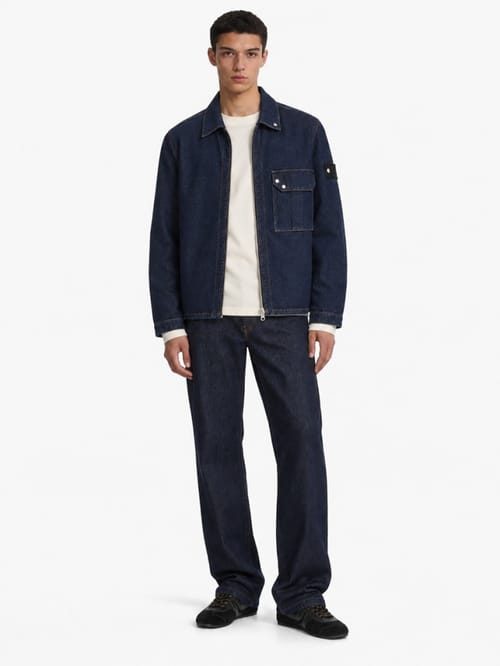 Stone Island: Cotton denim zip up casual jacket