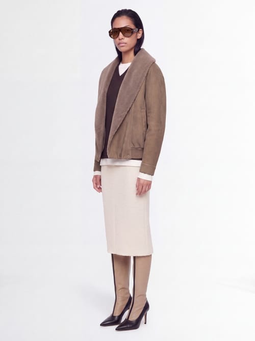 Stella McCartney: Giacca in alter suede bordata di peluche
