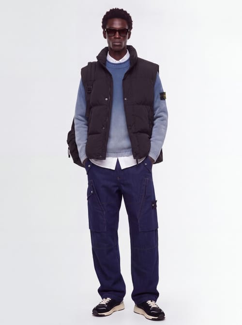 Stone Island: 带翻领的绗缝尼龙羽绒背心