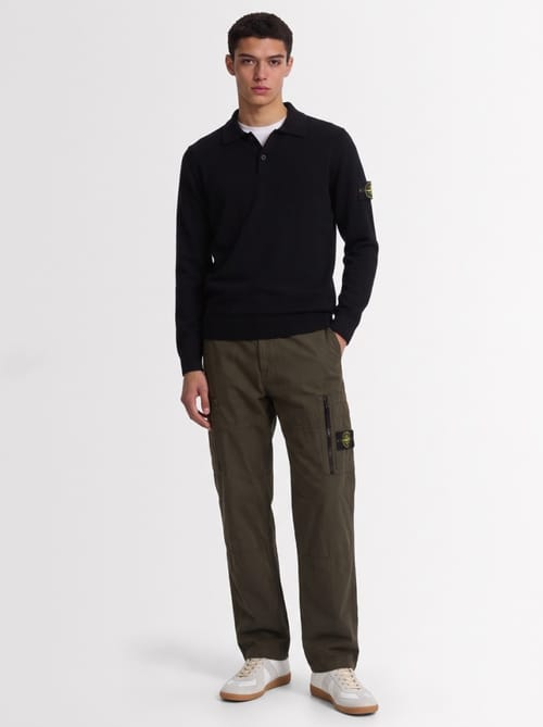 Stone Island: Logo 款圆领针织 Polo 毛衣