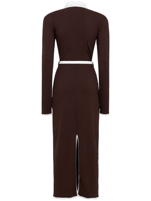 ROWEN ROSE: Abito midi polo in cotone con cintura