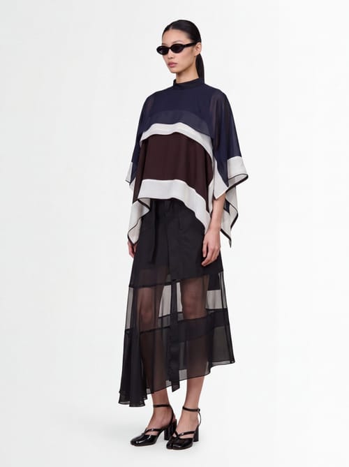 Sacai: Pull en satin x chiffon