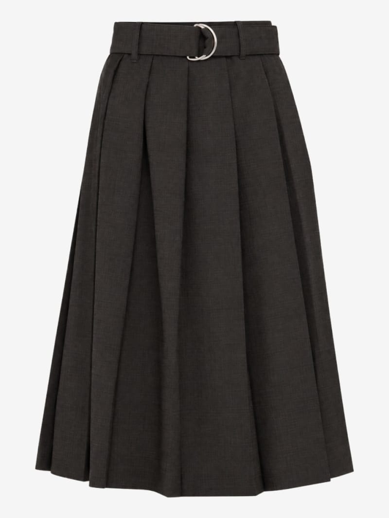MSGM: Wool pleated midi skirt with belt