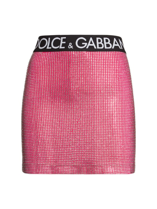 DOLCE & GABBANA: Logo装饰平纹针织迷你短裙