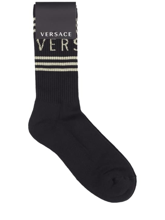 Versace: Logo嵌花棉质短袜