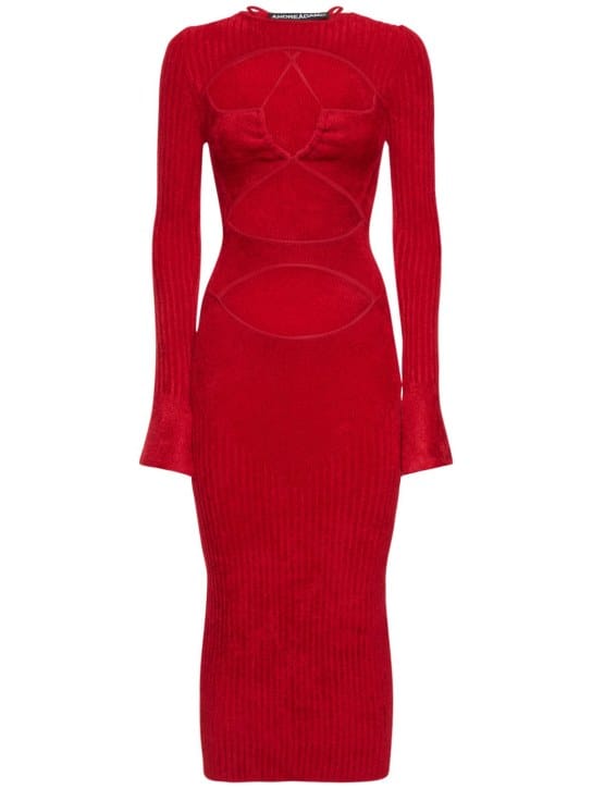 Andreadamo: Cut out ribbed knit midi dress