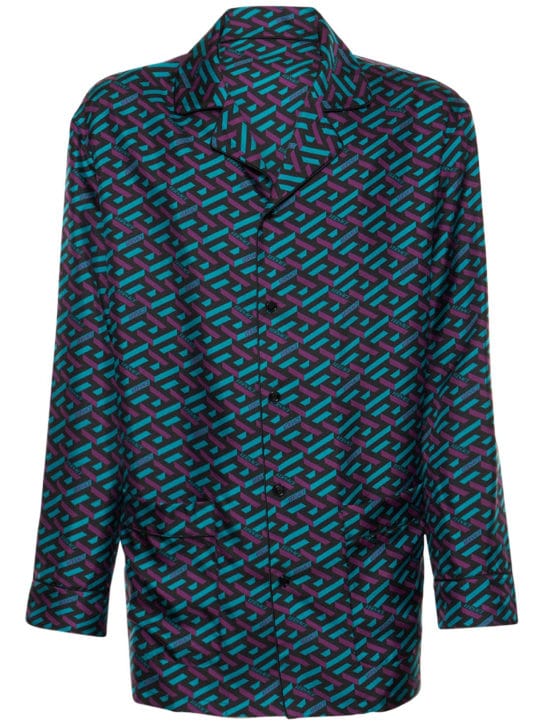 Versace: Greca Signature印花真丝斜纹衬衫