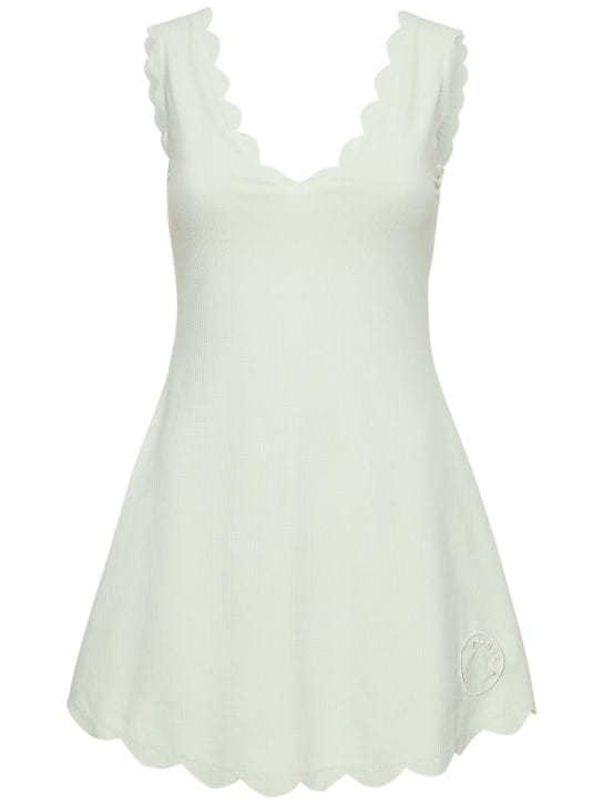 Marysia: Vestido corto acampanado con festones