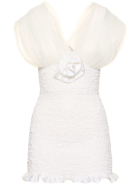 Alessandra Rich: Minivestido en seda con flor aplicada