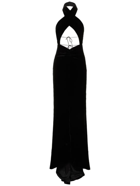 Alessandra Rich: Vestido largo cut out con cuello halter