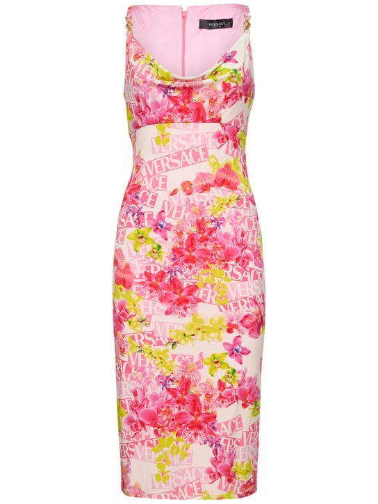 Versace: Vestido midi de punto estampado