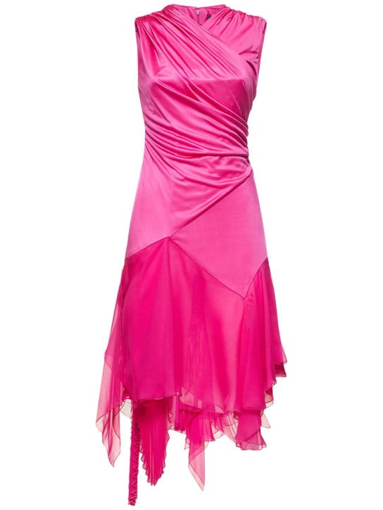 Versace: Vestido midi drapeado de raso