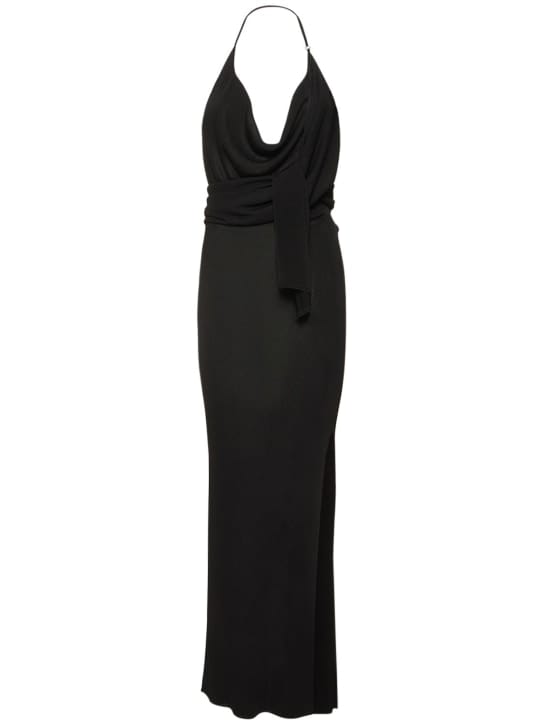 Aya Muse: Vestido largo drapeado cuello halter