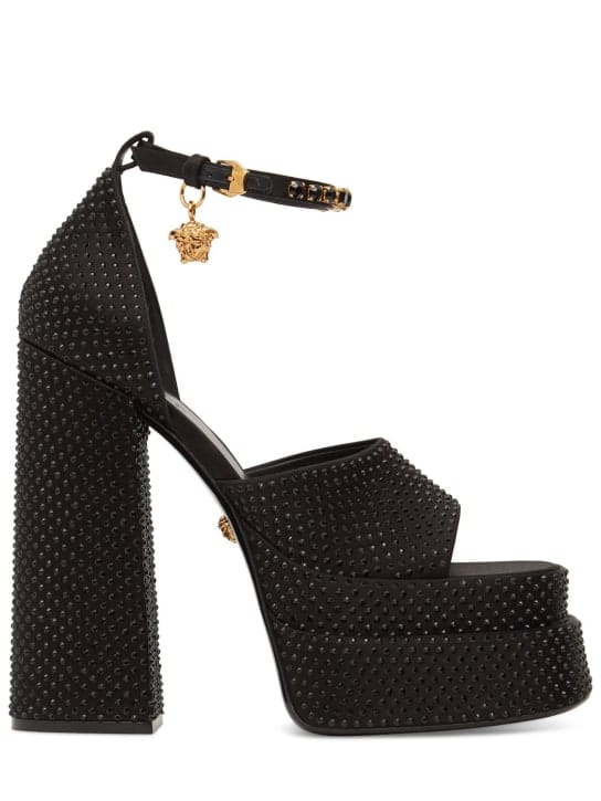 Versace: 155毫米装饰绸缎凉鞋