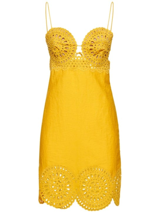Stella McCartney: Vestido corto en mezcla de lino bordado