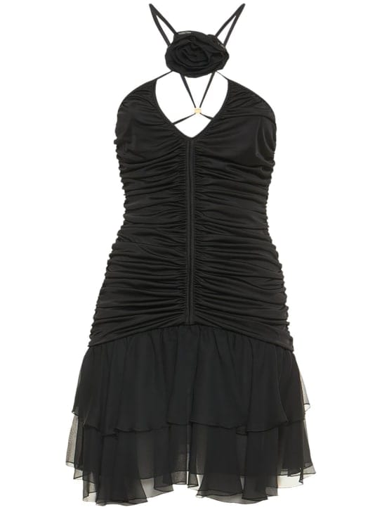 Blumarine: Ruched mini dress with ruffles